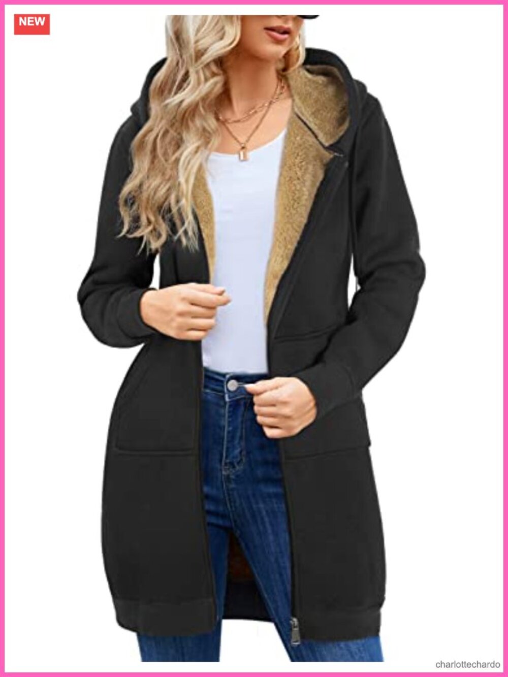 Women's Long Hooded Fleece Jacket Zip Up Sherpa Lined Winter Coat